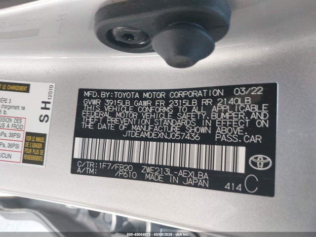 JTDEAMDEXNJ057436 Toyota Corolla Hybrid Le