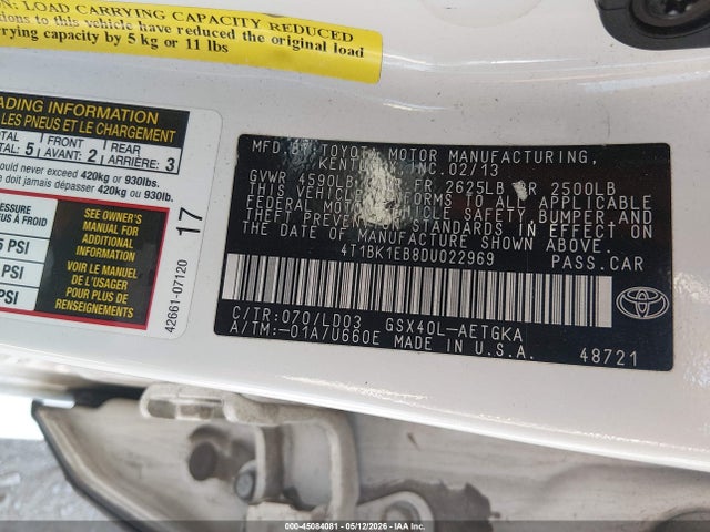 2013 Toyota Avalon Xle მანქანა იყიდება აუქციონზე, vin: 4T1BK1EB8DU022969, აუქციონის ნომერი: 45084081