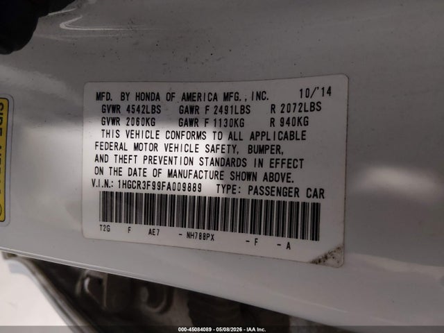 Продажа на аукционе авто 2015 Honda Accord Touring, vin: 1HGCR3F99FA009889, номер лота: 45084089