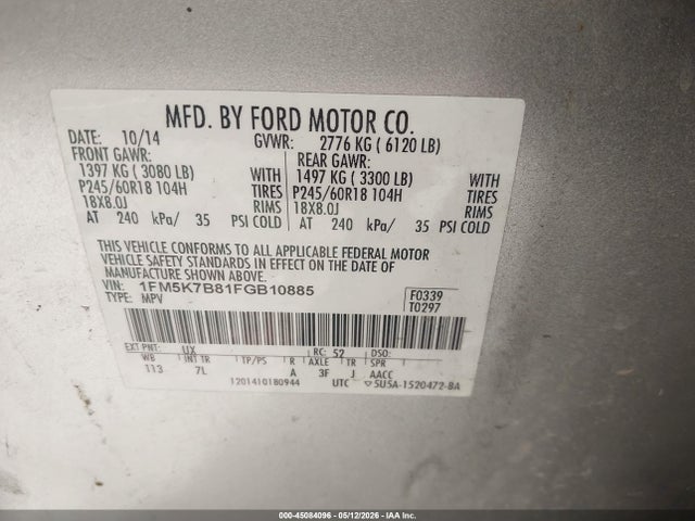 2015 Ford Explorer მანქანა იყიდება აუქციონზე, vin: 1FM5K7B81FGB10885, აუქციონის ნომერი: 45084096