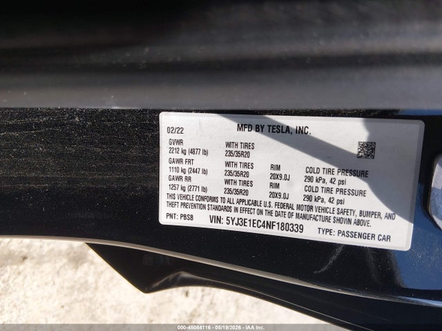 Продаж на аукціоні авто 2022 Tesla Model 3 Performance Dual Motor All-wheel Drive, vin: 5YJ3E1EC4NF180339, номер лоту: 45084116