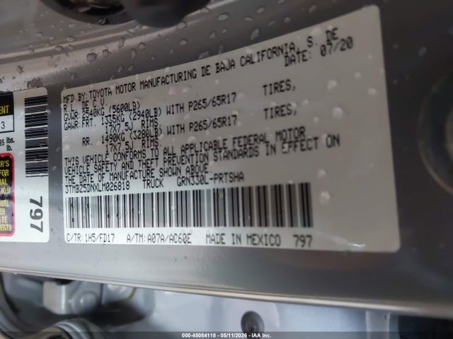 Aukcja sprzedaży 2020 Toyota Tacoma Trd Sport, vin: 3TMBZ5DNXLM026818, numer aukcji: 45084118