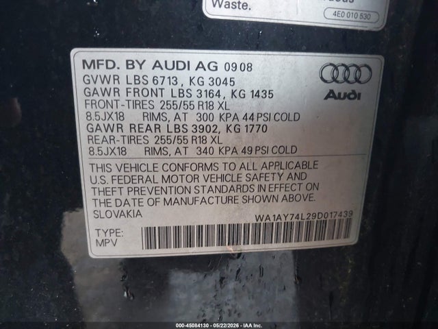 Aukcja sprzedaży 2009 Audi Q7 3.6 5 Passenger/3.6 Premium, vin: WA1AY74L29D017439, numer aukcji: 45084130