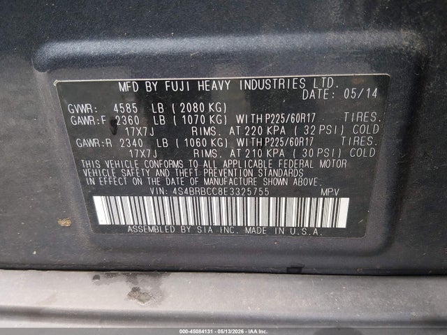 4S4BRBCC8E3325755 Subaru Outback 2.5i Premium