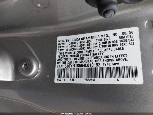 Продаж на аукціоні авто 2004 Honda Element Ex, vin: 5J6YH18564L010192, номер лоту: 45084135