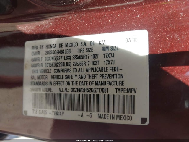 Aukcja sprzedaży 2016 Honda Cr-v Ex, vin: 3CZRM3H52GG717061, numer aukcji: 45084148