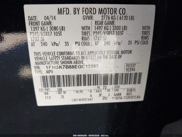 1FM5K7B88EGC13297 Ford Explorer