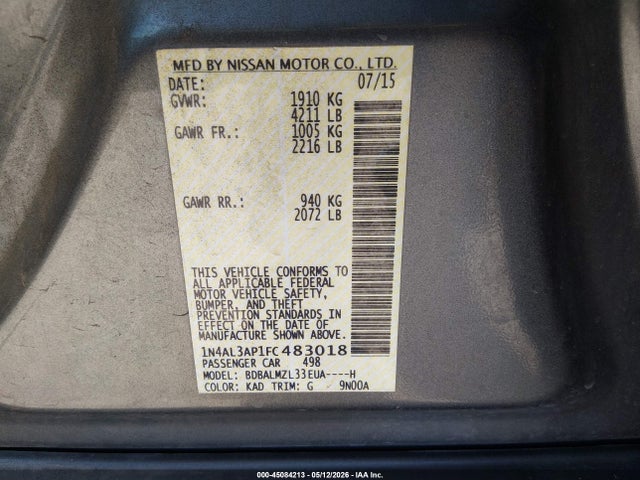 Nissan Altima 2.5 Sv 2015 1N4AL3AP1FC483018 Image 9