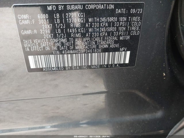 Aukcja sprzedaży 2023 Subaru Ascent Onyx Edition Limited 7-passenger, vin: 4S4WMAKD9P3461836, numer aukcji: 45084221