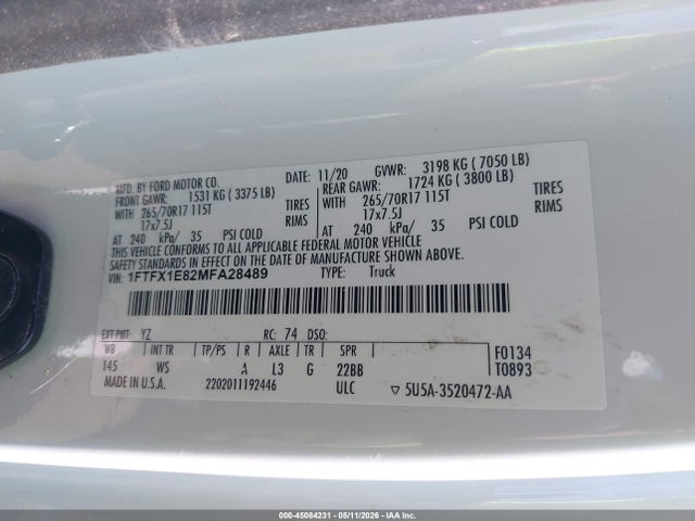 1FTFX1E82MFA28489 Ford F-150 Xl