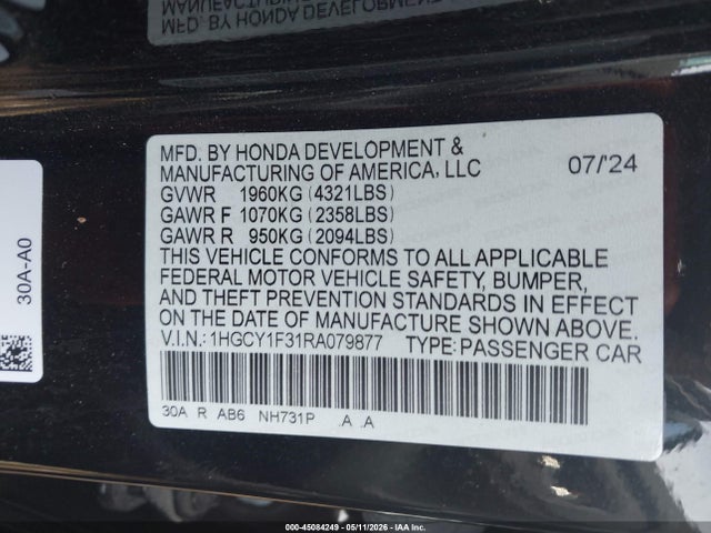 1HGCY1F31RA079877 Honda ACCORD EX