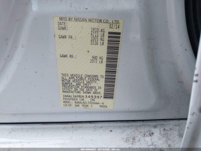 Продажа на аукционе авто 2014 Nissan Altima 2.5 S, vin: 1N4AL3AP8EN349397, номер лота: 45084252