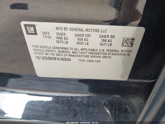 Продаж на аукціоні авто 2015 Chevrolet Sonic Lt Auto, vin: 1G1JC6SH0F4142604, номер лоту: 45084260