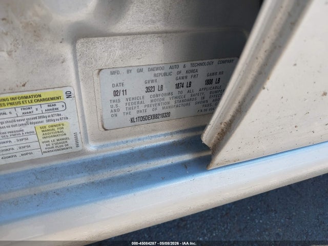 45084287 :رقم المزاد ، KL1TD5DEXBB210320 vin ، 2011 Chevrolet Aveo 1lt مزاد بيع