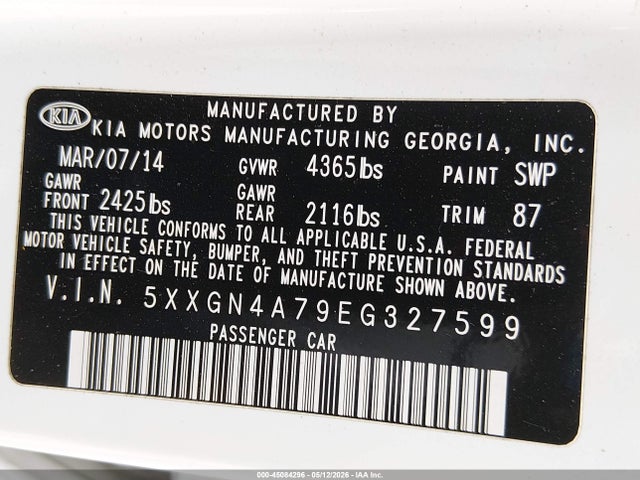5XXGN4A79EG327599 KIA OPTIMA EX