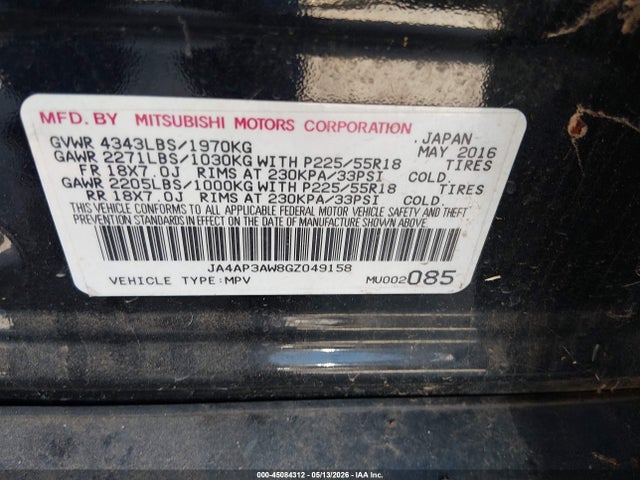 Продажа на аукционе авто 2016 Mitsubishi Outlander Sport 2.4 Se, vin: JA4AP3AW8GZ049158, номер лота: 45084312
