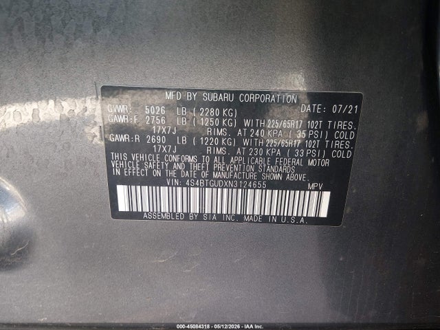 Aukcja sprzedaży 2022 Subaru Outback Wilderness, vin: 4S4BTGUDXN3124655, numer aukcji: 45084318