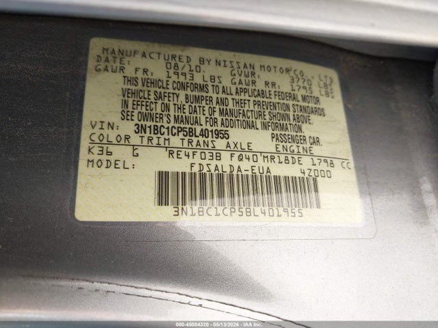 Aukcja sprzedaży 2011 Nissan Versa 1.8s, vin: 3N1BC1CP5BL401955, numer aukcji: 45084320