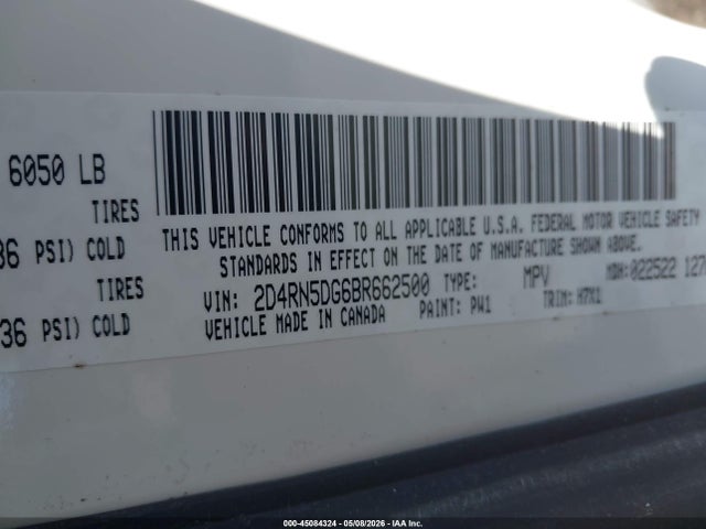 2011 Dodge Grand Caravan Crew მანქანა იყიდება აუქციონზე, vin: 2D4RN5DG6BR662500, აუქციონის ნომერი: 45084324