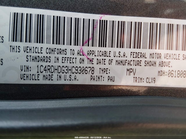 45084326 :رقم المزاد ، 1C4RDHDG3HC930678 vin ، 2017 Dodge Durango Gt Rwd مزاد بيع