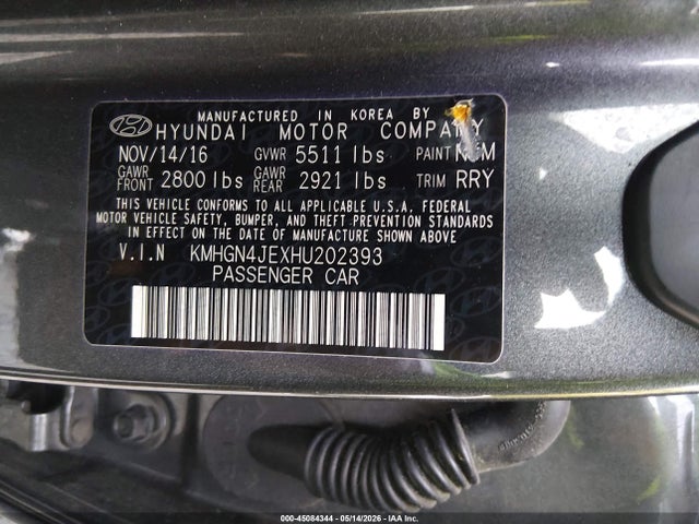 45084344 :رقم المزاد ، KMHGN4JEXHU202393 vin ، 2017 Genesis G80 3.8 مزاد بيع