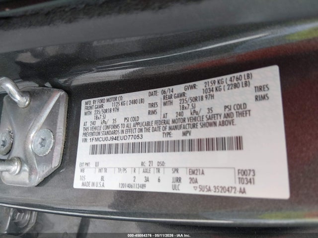 45084376 :رقم المزاد ، 1FMCU0J94EUD77053 vin ، 2014 Ford Escape Titanium مزاد بيع