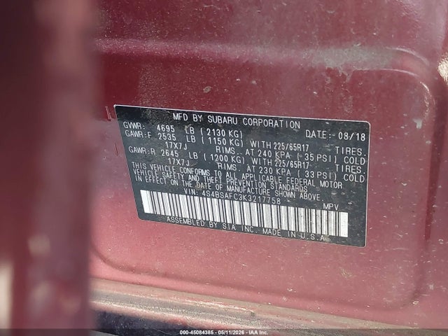 Продажа на аукционе авто 2019 Subaru Outback 2.5i Premium, vin: 4S4BSAFC3K3217758, номер лота: 45084385