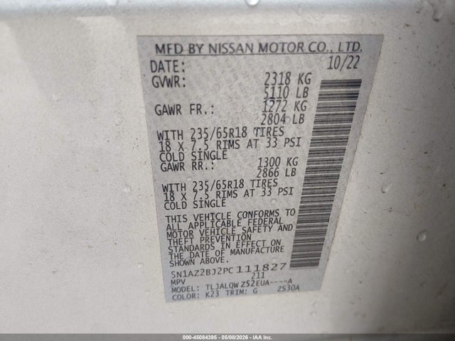 5N1AZ2BJ2PC111827 Nissan Murano Sv Fwd