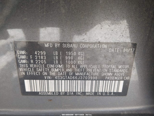 Продаж на аукціоні авто 2018 Subaru Impreza 2.0i Premium, vin: 4S3GTAD66J3703998, номер лоту: 45084399