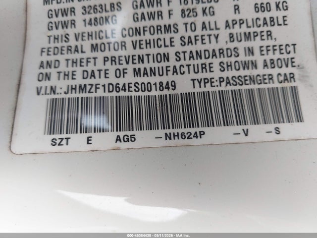Продажа на аукционе авто 2014 Honda Cr-z Ex, vin: JHMZF1D64ES001849, номер лота: 45084438