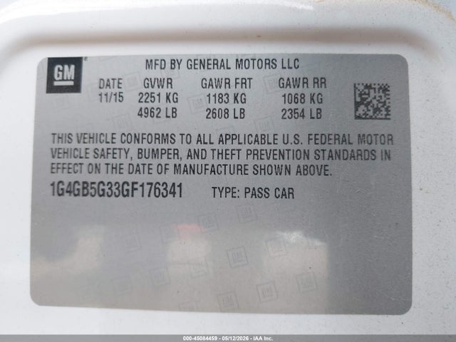 Продаж на аукціоні авто 2016 Buick Lacrosse Leather, vin: 1G4GB5G33GF176341, номер лоту: 45084459