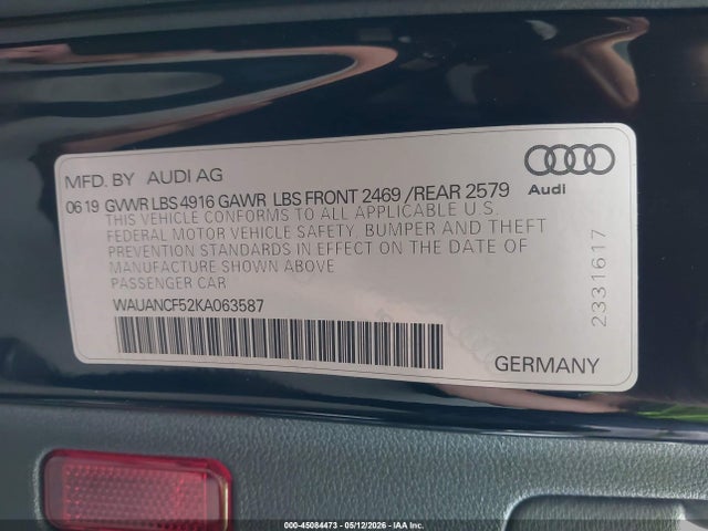 Продаж на аукціоні авто 2019 Audi A5 45 Premium, vin: WAUANCF52KA063587, номер лоту: 45084473