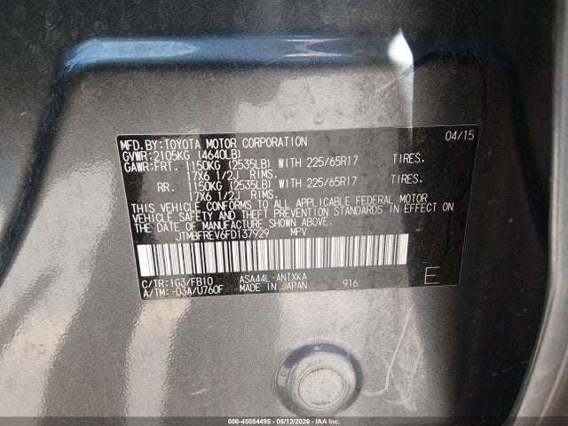 Aukcja sprzedaży 2015 Toyota Rav4 Le, vin: JTMBFREV6FD137929, numer aukcji: 45084495