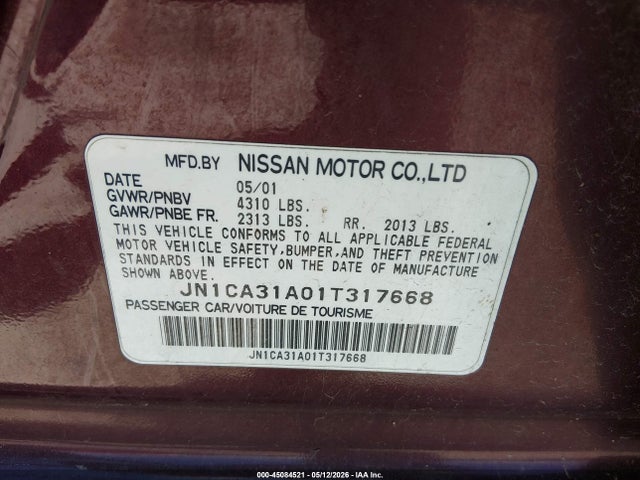 Продаж на аукціоні авто 2001 Nissan Maxima Se, vin: JN1CA31A01T317668, номер лоту: 45084521