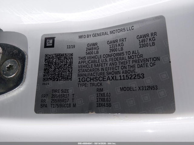 Auction sale of the 2020 Chevrolet Colorado 2wd  Long Box Lt, vin: 1GCHSCEAXL1152253, lot number: 45084541
