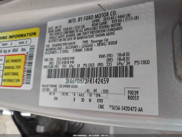 Aukcja sprzedaży 2015 Ford Fusion Se, vin: 3FA6P0H73FR142459, numer aukcji: 45084542