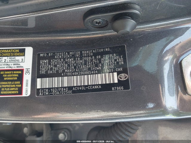 Aukcja sprzedaży 2009 Toyota Camry Le, vin: 4T1BE46K29U865404, numer aukcji: 45084564