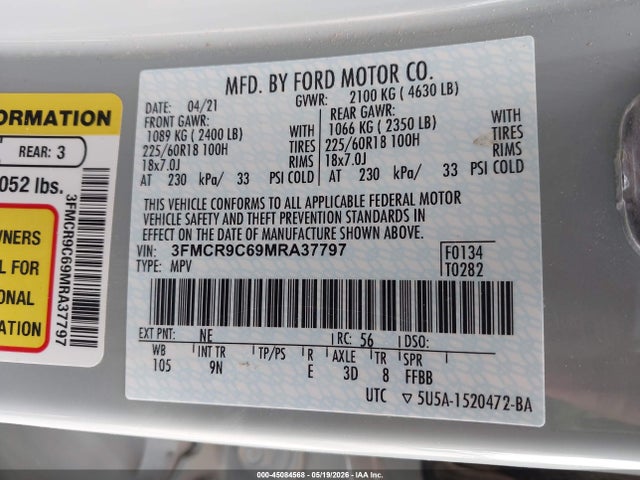 Aukcja sprzedaży 2021 Ford Bronco Sport Outer Banks, vin: 3FMCR9C69MRA37797, numer aukcji: 45084568