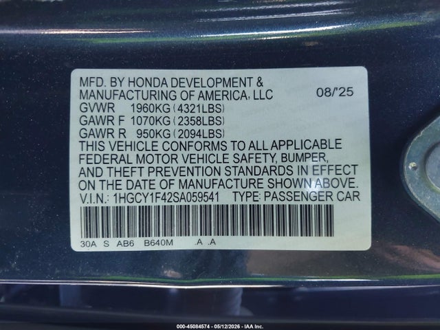 1HGCY1F42SA059541 Honda ACCORD SE