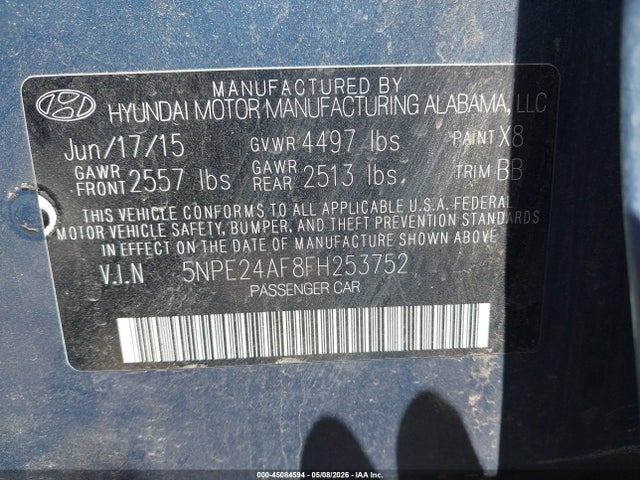 Продаж на аукціоні авто 2015 Hyundai Sonata Se, vin: 5NPE24AF8FH253752, номер лоту: 45084594