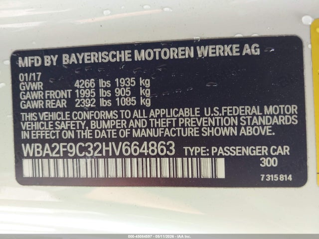 Aukcja sprzedaży 2017 Bmw 230i, vin: WBA2F9C32HV664863, numer aukcji: 45084597