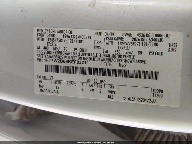 Aukcja sprzedaży 2019 Ford F-250 Xl, vin: 1FT7W2B66KEF03211, numer aukcji: 45084604