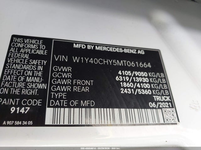 Продажа на аукционе авто 2021 Mercedes-benz Sprinter 2500 High Roof I4, vin: W1Y40CHY5MT061664, номер лота: 45084614