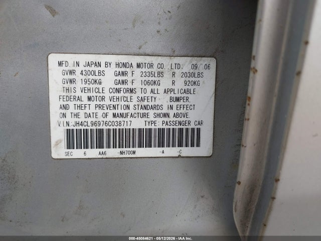 Aukcja sprzedaży 2006 Acura Tsx, vin: JH4CL96976C038717, numer aukcji: 45084621