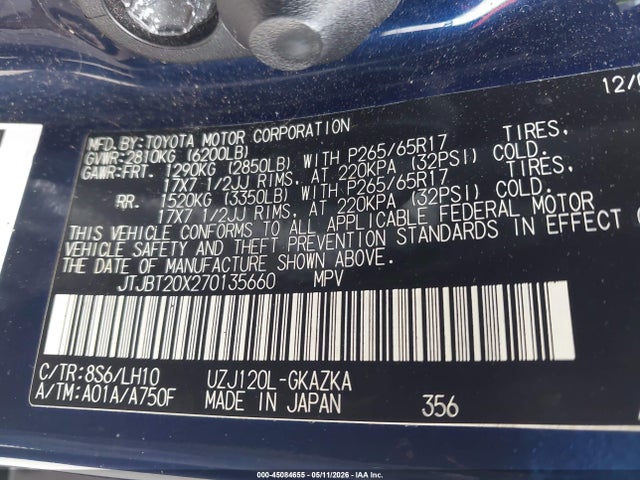 45084655 :رقم المزاد ، JTJBT20X270135660 vin ، 2007 Lexus Gx 470 مزاد بيع