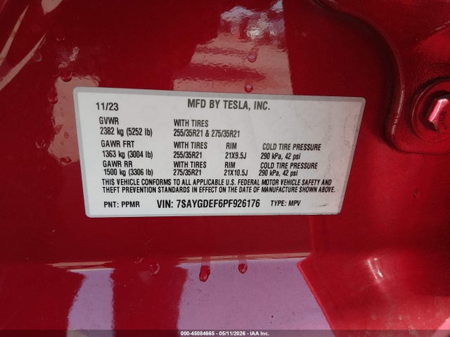 Продаж на аукціоні авто 2023 Tesla Model Y Performance Dual Motor All-wheel Drive, vin: 7SAYGDEF6PF926176, номер лоту: 45084665