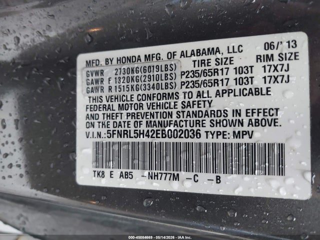 Honda ODYSSEY EX 2014 5FNRL5H42EB002036 Image 9