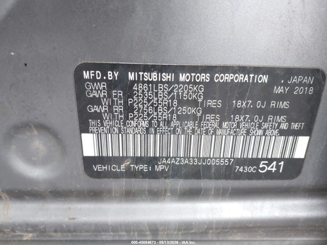 2018 Mitsubishi Outlander Es მანქანა იყიდება აუქციონზე, vin: JA4AZ3A33JJ005557, აუქციონის ნომერი: 45084673