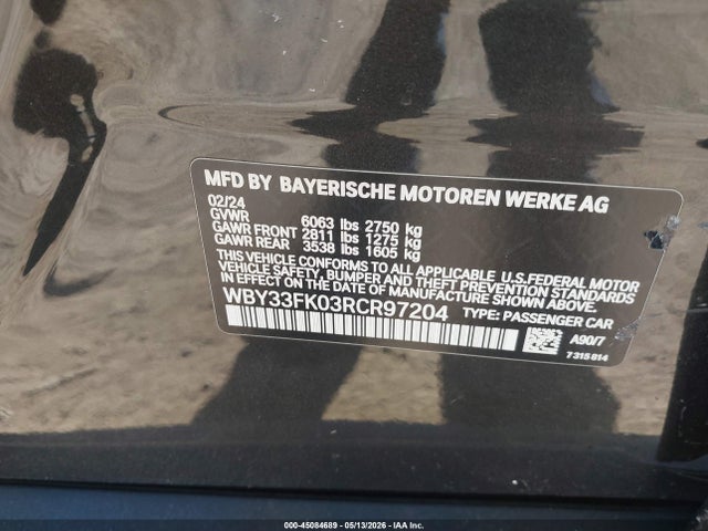 2024 Bmw I5 Edrive40 მანქანა იყიდება აუქციონზე, vin: WBY33FK03RCR97204, აუქციონის ნომერი: 45084689