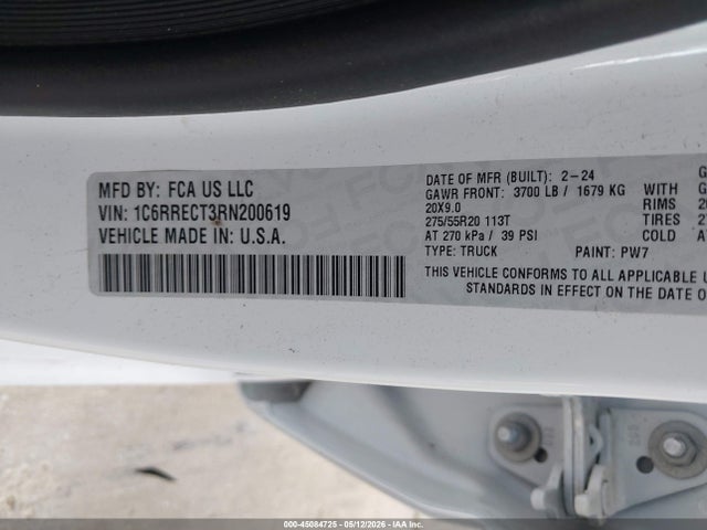 45084725 :رقم المزاد ، 1C6RRECT3RN200619 vin ، 2024 Ram 1500 مزاد بيع